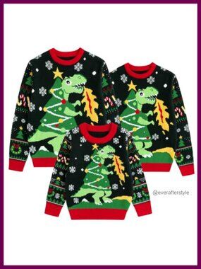 Family Matching Ugly Christmas Pullover Sweater Crew Neck Long Sleeve